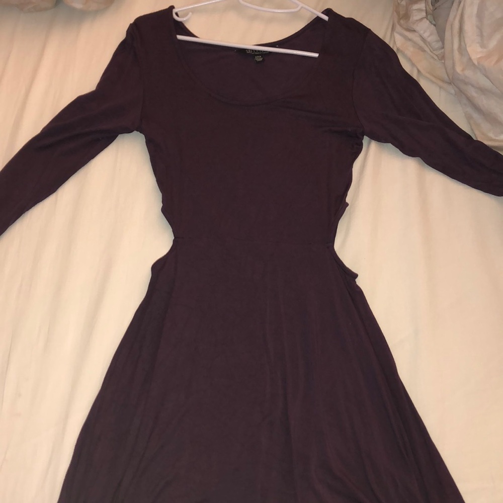 Dark purple long sleeve dress with cutouts